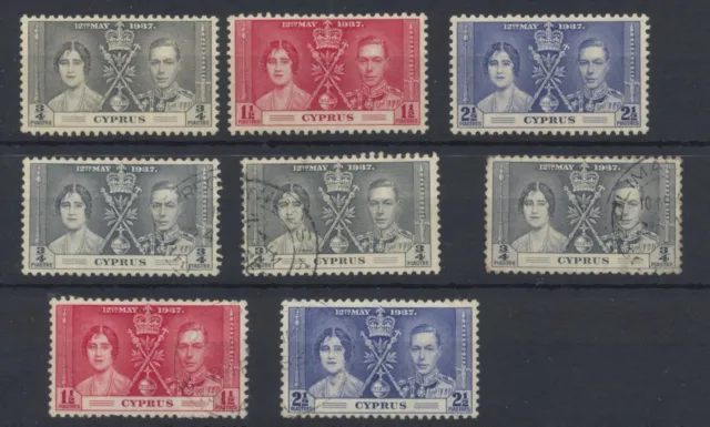 Cyprus Stamps 1937 Coronation Mint + Used Sets; SG148/150; CV £21.50