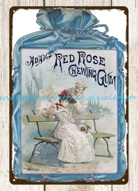 Adams Red Rose Chewing Gum Victorian lady metal tin sign unique wall art