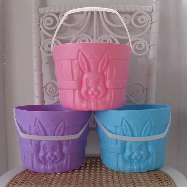 Vtg General Foam Blow Mold Lot 3 Easter Baskets Bunny Bucket Pink Blue Lavender