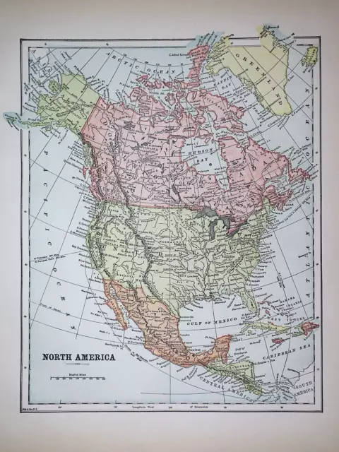 Old 1896 Historical Atlas Map ~ NORTH AMERICA ~(11x14) ~Free S&H -#953