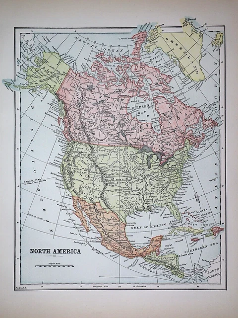 Old 1896 Historical Atlas Map ~ NORTH AMERICA ~(11x14) ~Free S&H -#953