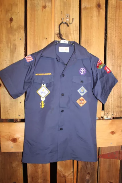 Boy Scouts of America Uniform Youth Shirt Large Cub Blue SEWN on Patches