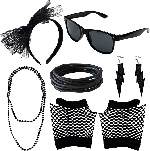 Años 80 Accesorios Años 80 Disfraz Accesorios Elegante Vestido Accesorios Set Gafas de Encaje