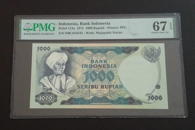 Indonesia 1000 Rupiah 1975 PMG 67 EPQ Superb GEM UNC Prince Diponegoro P#113a