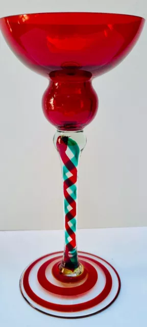3 Tall Red Green Clear Handblown Polish Crystal Art Glass Candle Stick Holders 3