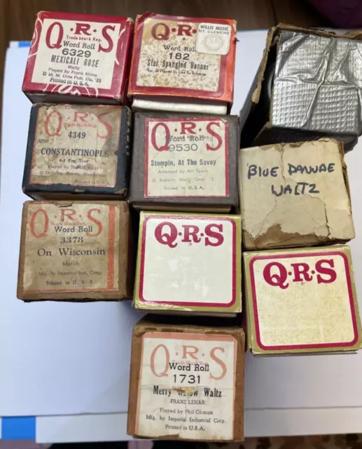 Vintage QRS Player Piano Rolls Lot of 10 in Boxes - Beethoven, Waltz's, Marches