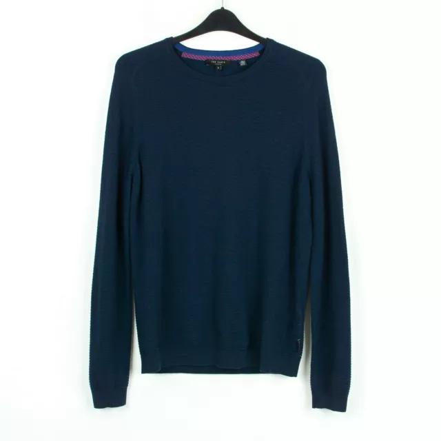 Ted Baker London Uomo S Lana Maglione Maglia a Righe Blu Navy Girocollo Pullover