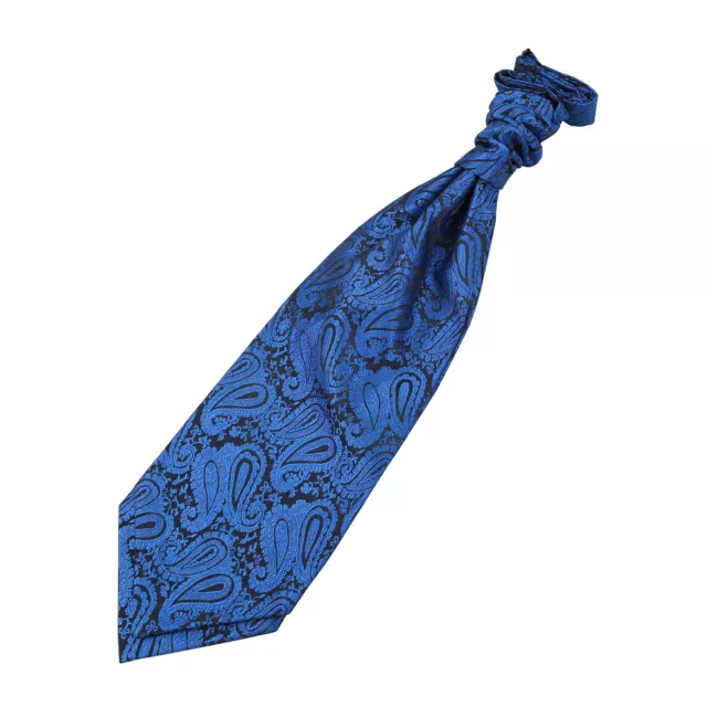 Royal Blue Mens Pre-Tied Scrunchie Cravat Woven Floral Paisley Wedding by DQT