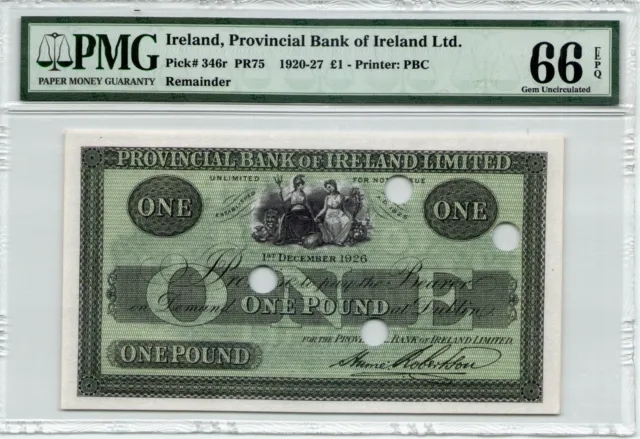 Ireland 1 Pound 1920-27 Pick #346r PMG 66 Gem UNC EPQ Banknote