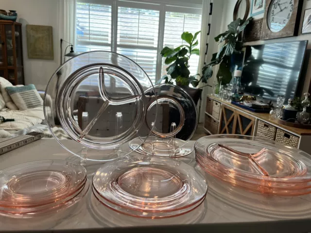 Pink elegant glass Depression Era Lot, Plates EUC