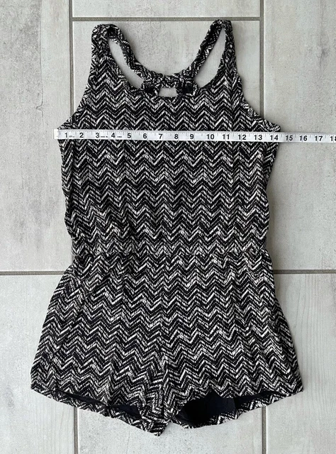 Old Navy Girls Romper Black White Chevron Keyhole Back Scoop Neck Cotton L 10-12