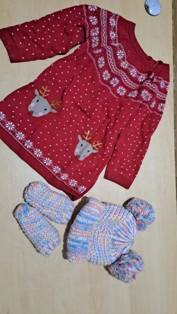 baby girls bundle 1.5 - 2 yeras dress hat  gloves #8