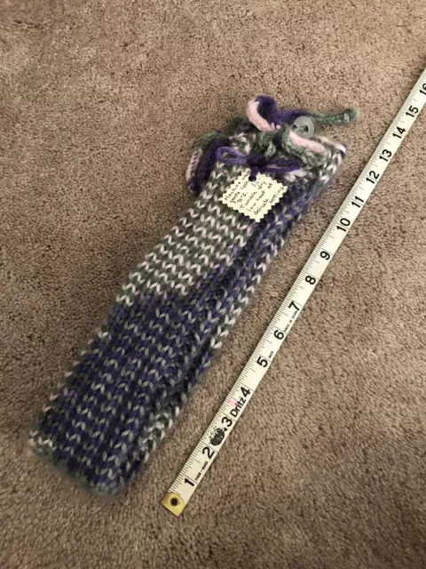 Handmade Knitted Little Girls 12” Purple Green Leg Warmers