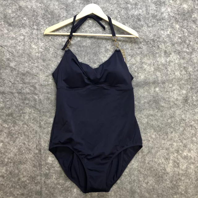 NWT Merona Swimsuit Womens XL Navy Blue Halter One Piece Stretch Metal Rings NEW