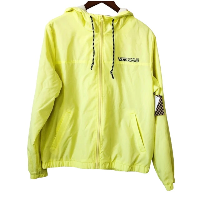 Vans Womens Kastle Turvey Full Zip Windbreaker Hooded Jacket Neon Size Large New