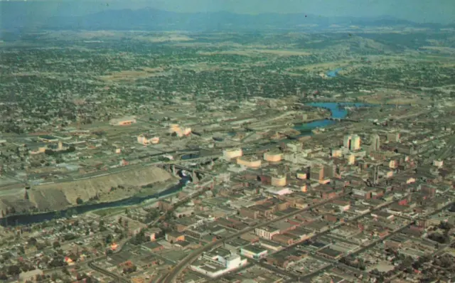 Spokane WA Washington, Inland Empire City, River, Aerial View, Vintage Postcard