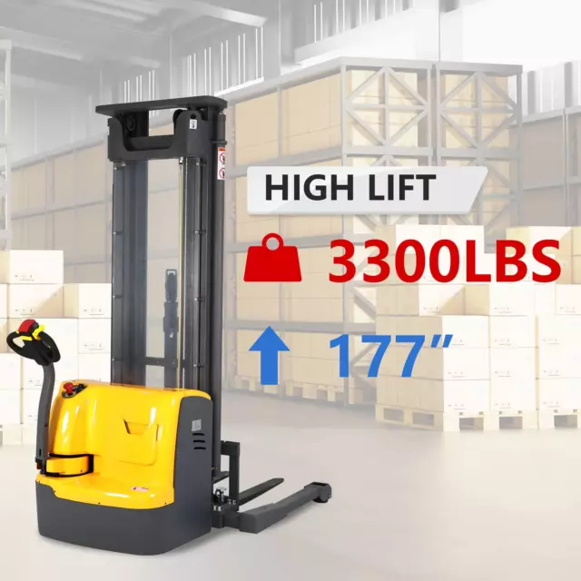 High Lift 3300lbs 177” Fully Electric Straddle Walkie Pallet Lift Stacker