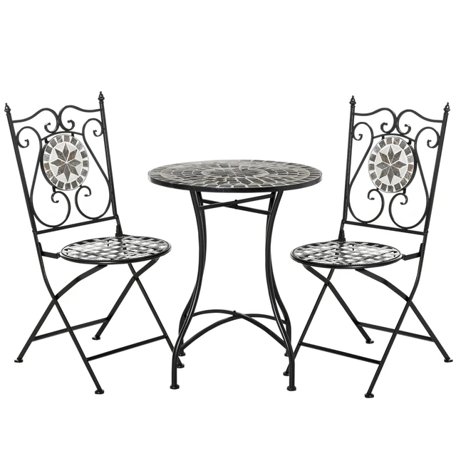 OUTSUNNY 3 PCS Mosaic Tile Garden Bistro Set Outdoor w Table 2
