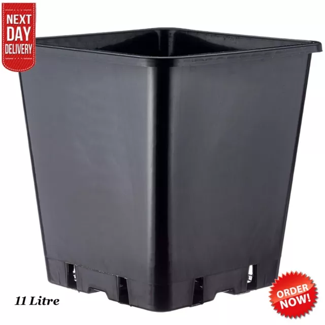 25 cm 11 Litre Square Plastic Pot - Black  UK Free Postage