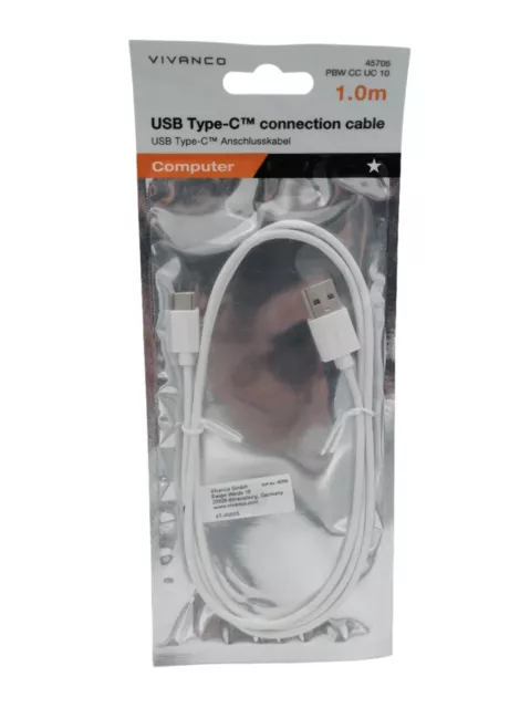 USB-Kabel Vivanco USB 2.0 USB-C Stecker, USB-A Stecker 1 m Weiß *NEU&OVP*