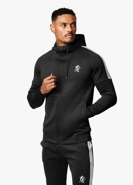 GYM KING MENS Hoodie Grey Slim Fit Full Zip Poly Long Sleeve Top