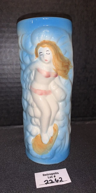 Vtg Tiki Mug Surfer Bikini Girl Woman Dolphins Blue White Ceramic DW112 China