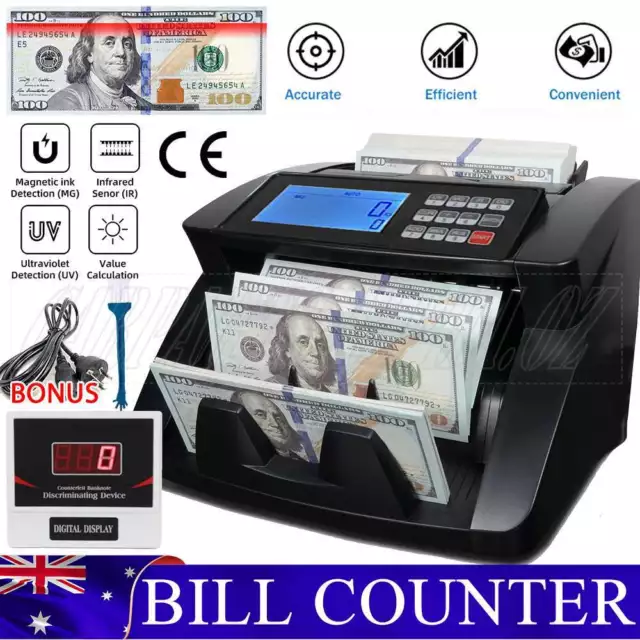 Automatic Money Counter Machine Banknote Note Detection LCD Digital Display AU