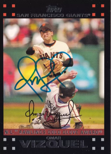 Omar Vizquel Signed 2007 Topps Giants Baseball Card #317 Indians Star Autograph