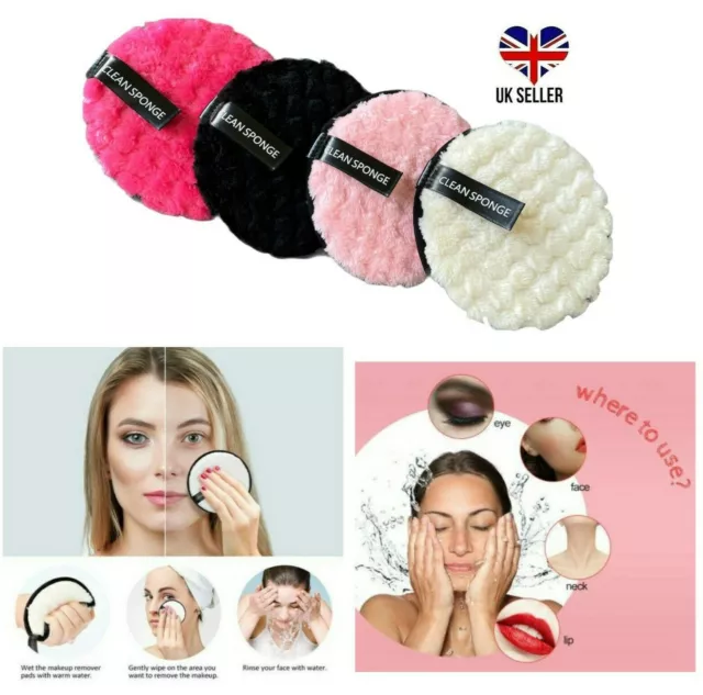 Reusable MakeUp Remover Cleansing Face Pads Facial Sponge Washable Microfiber x4