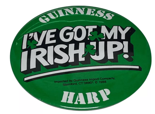 Guinness Harp I've Got My Irish Up St. Patricks Day Button Pin 1988  Vintage