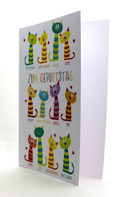 A4 GEBURTSTAGSKARTE MOTIV Katzen mit Spruch XXL Glückwunschkarte Zum