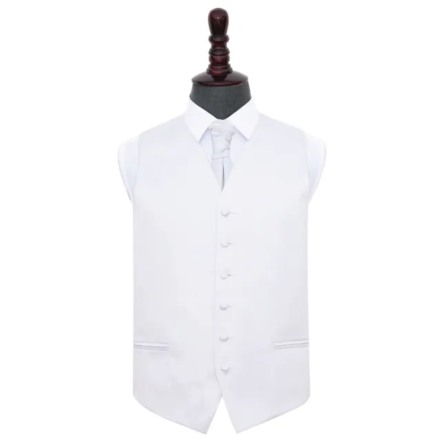 White Mens Waistcoat Cravat Set Satin Plain Solid Wedding Tuxedo by DQT