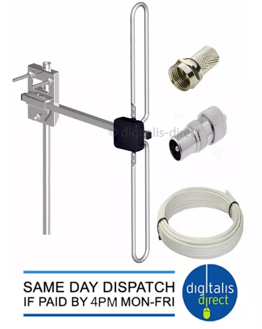 Outdoor DAB Digital Radio Omni Antenna Aerial Complete Mounting Kit Pole + Ends