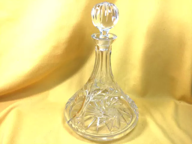 1960s Vintage German Heavy Cut Crystal Ship's Decanter w/Stopper