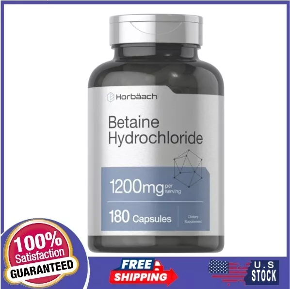 Betaine HCl | 1200mg | 180 Capsules | Betaine Hydrochloride | by Horbaach