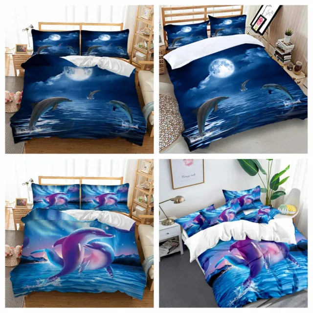 Dolphin Quilt Doona Duvet Cover Set Single Double Queen King Size Bed Pillowcase