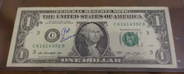 Pat Buchanan conservative patriot politician autographed signed $1 dollar bill