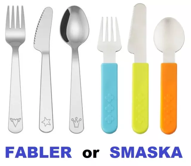 Ikea Childrens Kids Fork Knife Spoon 3 Piece Cutlery Set Fabler Smaska