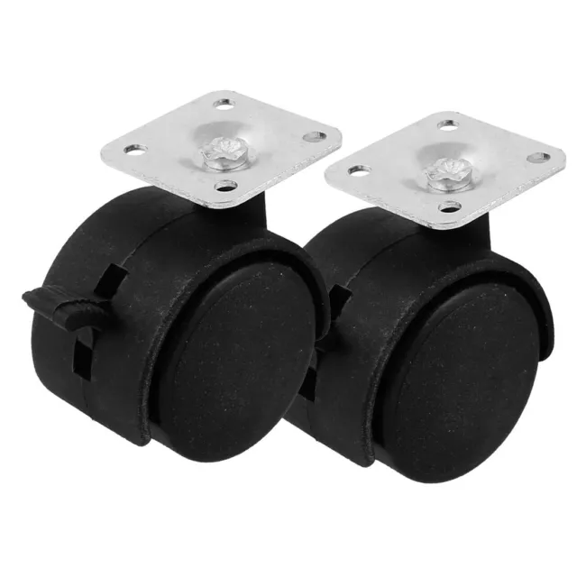 38mm Dia Twin Wheel 35mmx35mm Swivel Plate Trolley Chair Brake Caster 2pcs