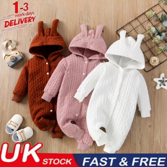 Newborn Baby Girl Kids Bear Hooded Romper Jumpsuit Bodysuit Clothes Outfits Set