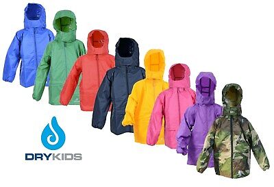 DRY KIDS Childrens Packaway Waterproof Jacket Unisex Girls and Boys Rain Coat