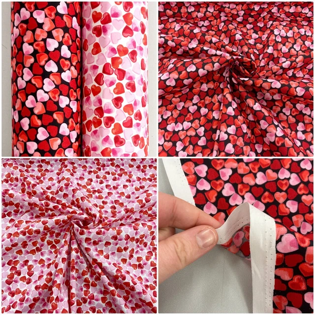 Valentines Heart Cotton Poplin Fabric Rose & Hubble Red Pink Dressmaking Craft
