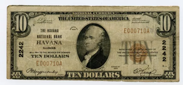1929 TYPE 1 $10 NATIONAL CURRENCY HAVANA NB of HAVANA, ILLINOIS CH 2242