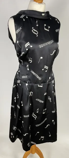 Retro Musical Note Print Fit And Flare Quirky Dress VGC Fits Size L 16
