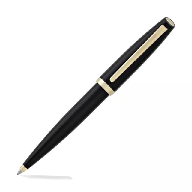 Aurora Style Resin Ballpoint Pen - Black With Gold Trim - New in Box E32DN