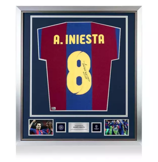 Andres Iniesta Official UEFA Champions League Back Signed and Framed Retro FC Ba