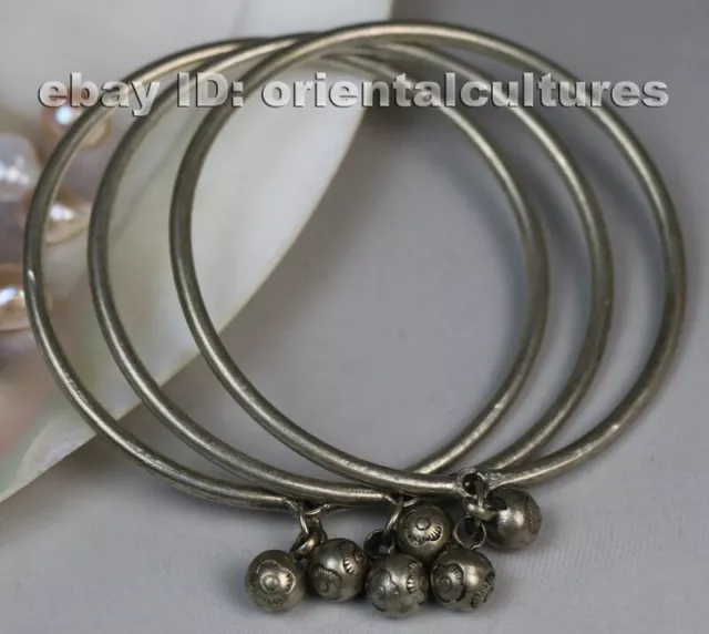 Tribal exotic ethnic chinese handmade miao silver 3rings bracelet