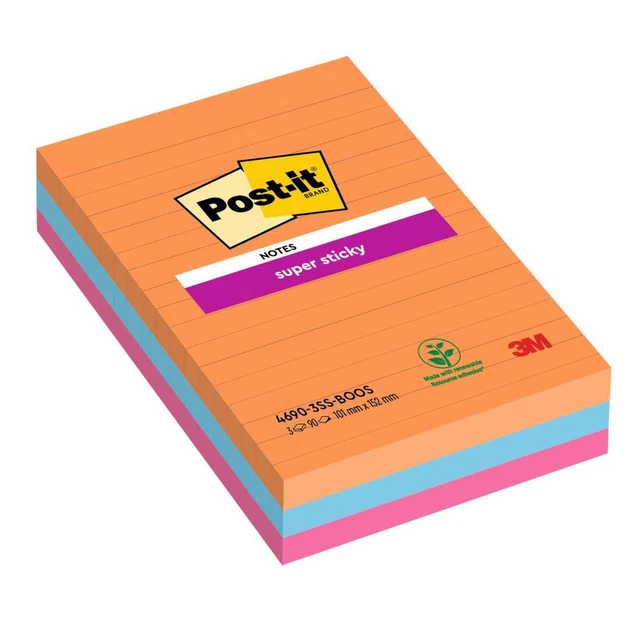 Blocco Post it® Super Sticky - 4690-3SS-BOOS - a righe - 101 x 152 mm - colori B