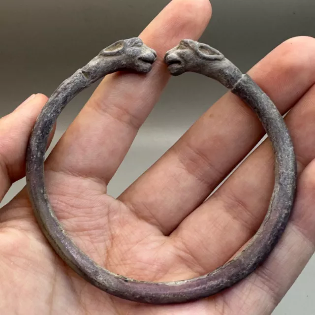 Genuine Ancient Roman Solid Silver Bangle With Animal's Head - 2000+ Years Old