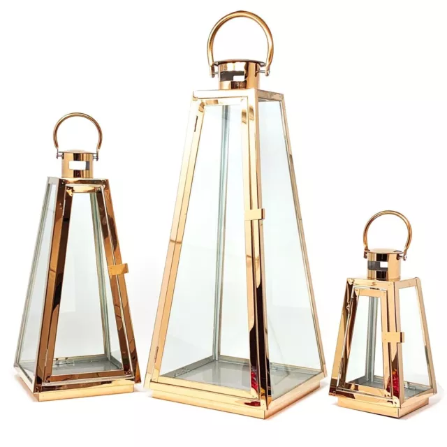 Allgala 3 Pc Glass Tapered Jumbo Hurricane  Lanterns In Rose Gold Model Hd88024